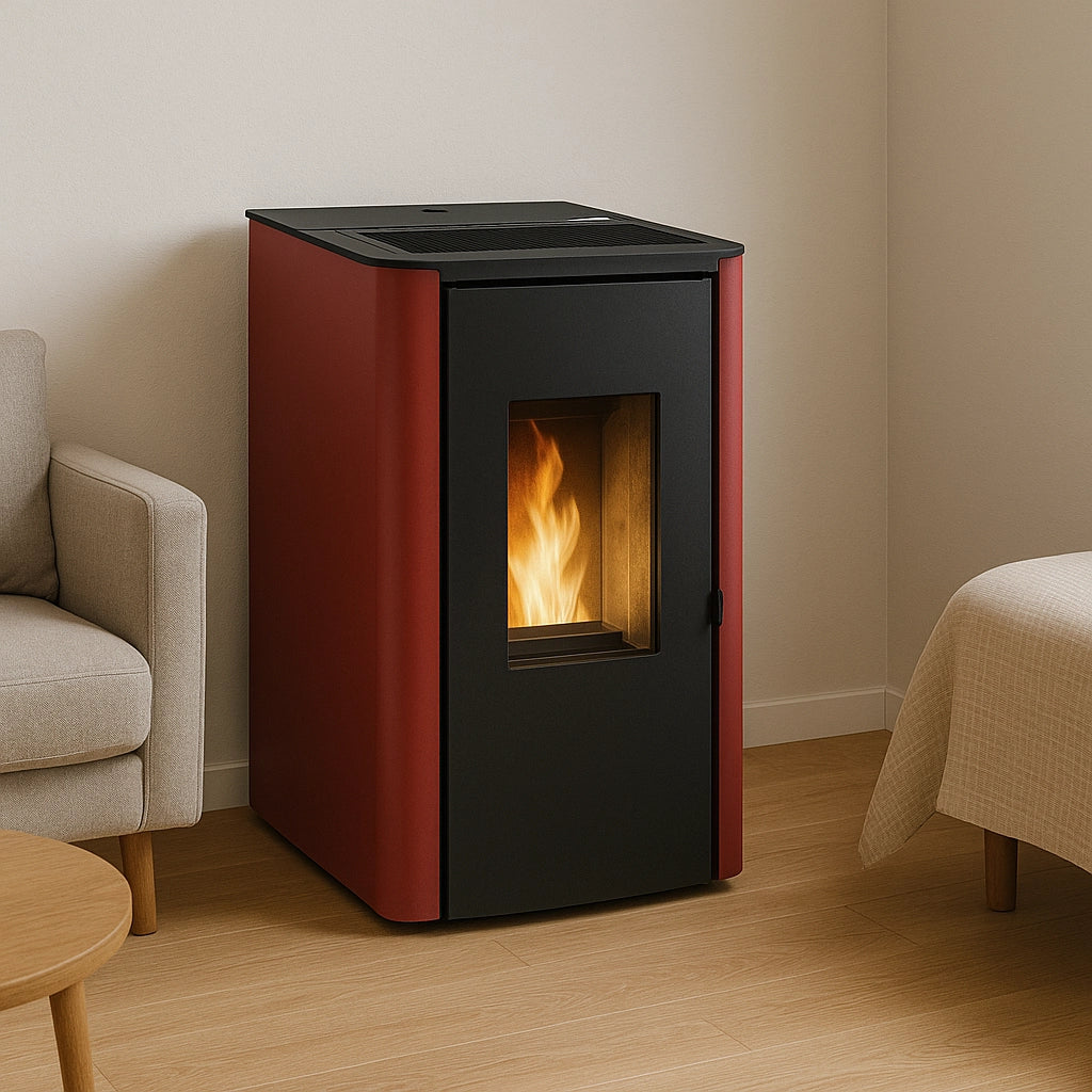 Stufa pellet roxy 7,87 kw colore bordeaux volume riscaldabile 180 m³ classe a+