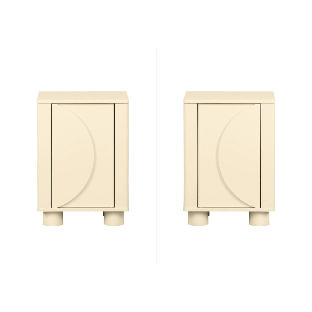Comodino effetto legno di mango con 1 anta reversibile, beige