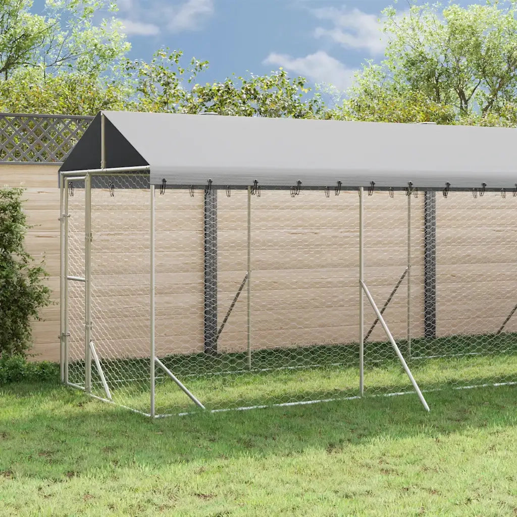 Cuccia Cani da Esterno Tetto Argento 2x10x2,5 m Acciaio Zincato 3190492
