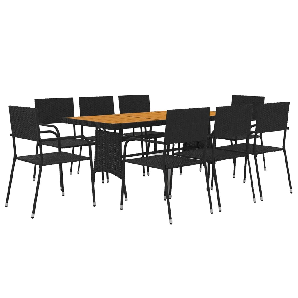 Set da Pranzo per Esterni 9 pz in Polyrattan Nero cod mxl 35250
