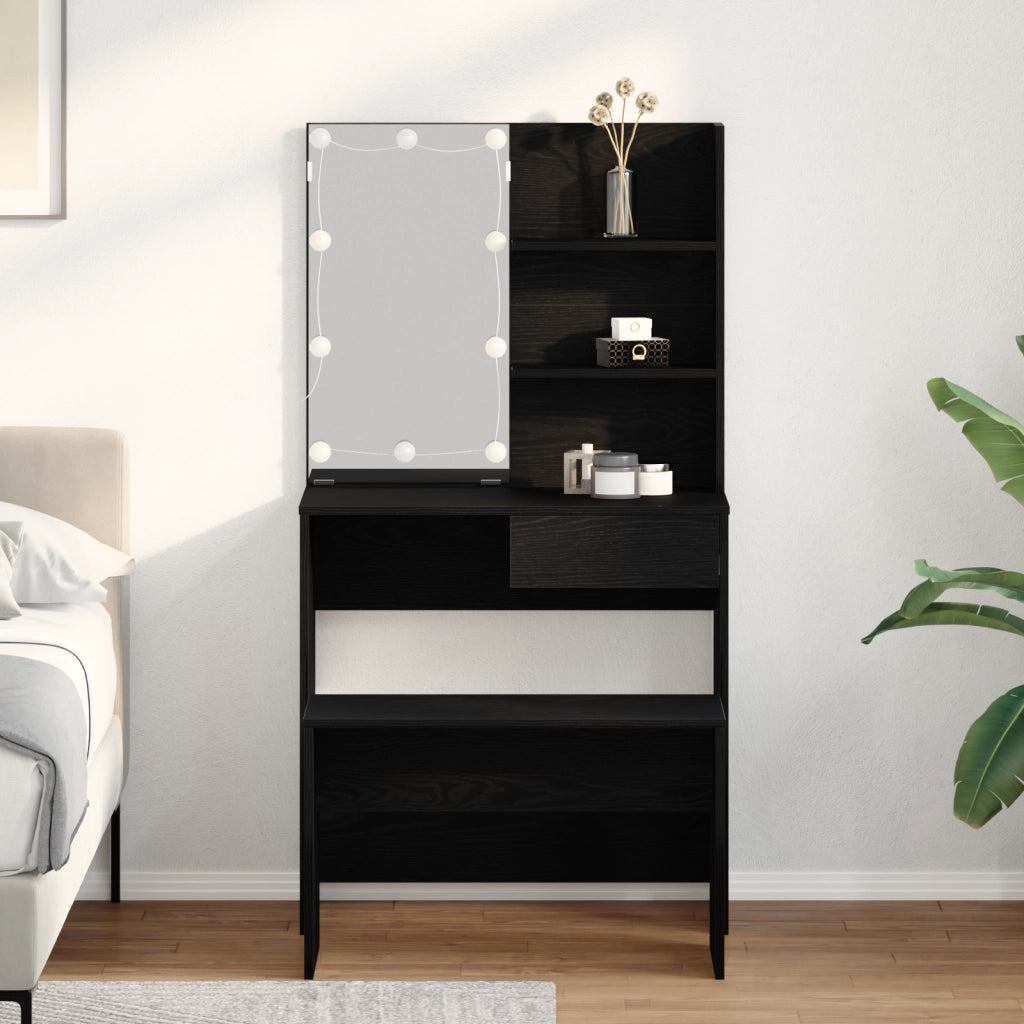 Set di toeletta  con LED in rovere nero in legno ingegnerizzato