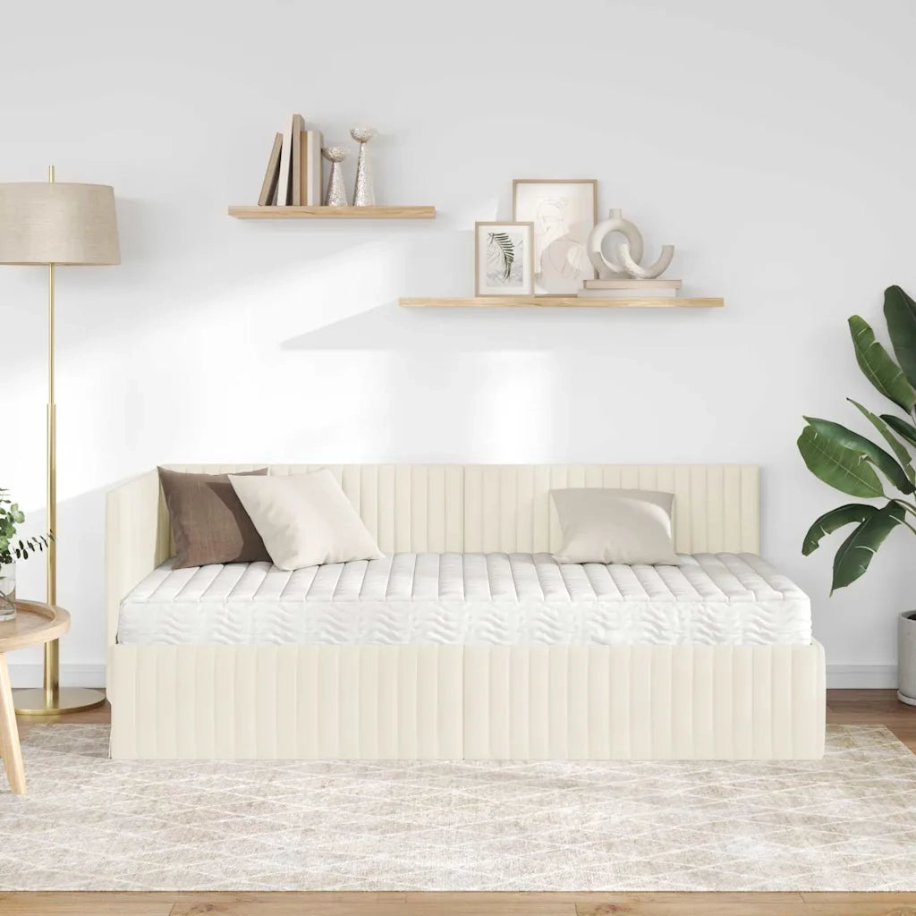 Struttura Letto Angolare con Materasso 2 pcs Crema Velluto 3393815