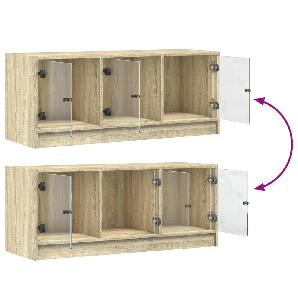 Mobile TV multimediale/scaffale/credenza/mobile TV/sala da pranzo/soggiorno/camera da letto con ante in vetro finitura rovere Sonoma 102 x 37 x 42 cm marrone 02_0026922