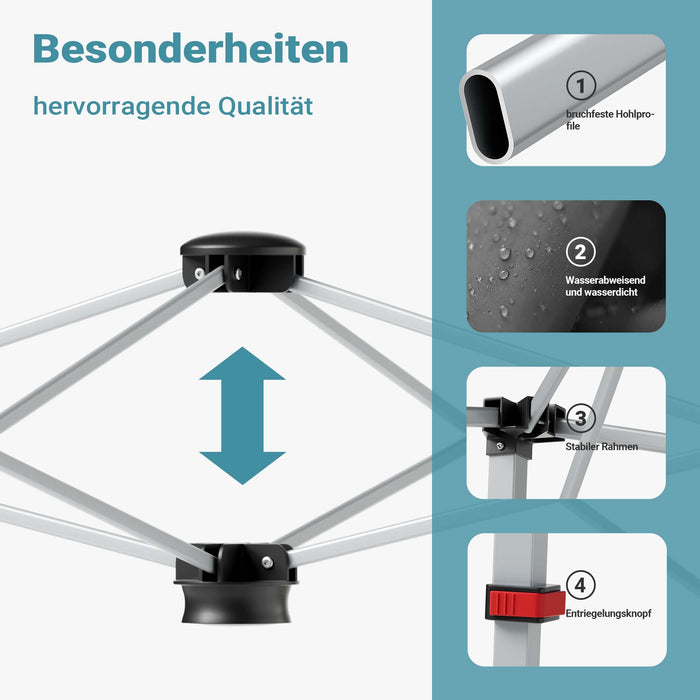 Gazebo pieghevole grigio, 2,5 x 2,5 x 2,7 m con chiusura centrale, Tenda per fiere eventi mercati