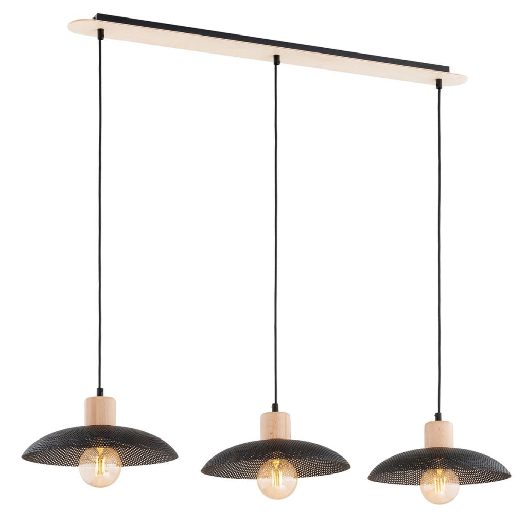 Lampada a sospensione Kobe in acciaio nero e legno