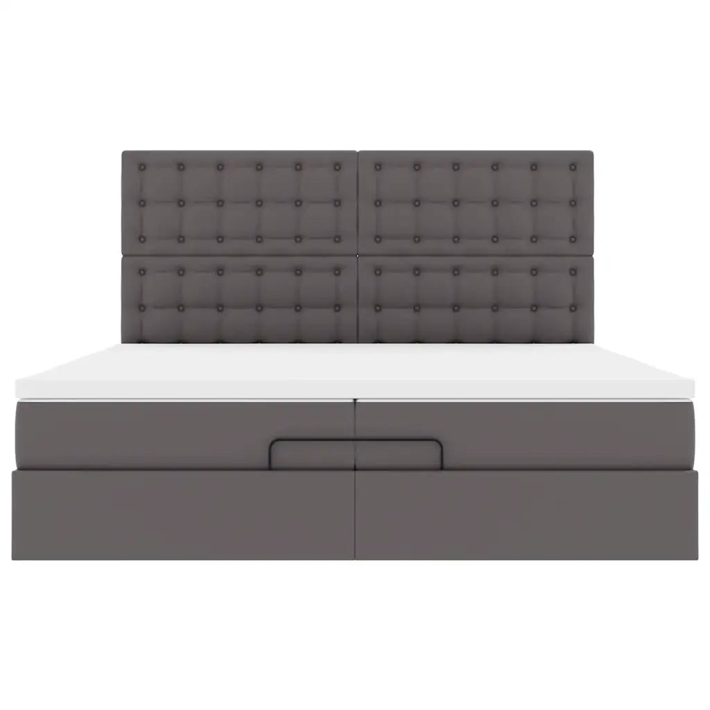 Struttura Letto Pouf con Materassi Grigio 200x200 cm Similpelle 3313024