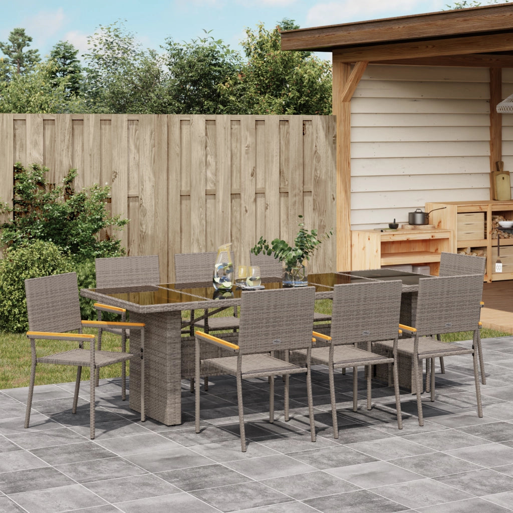 Set da pranzo da giardino  9 pezzi Grigio in polyrattan
