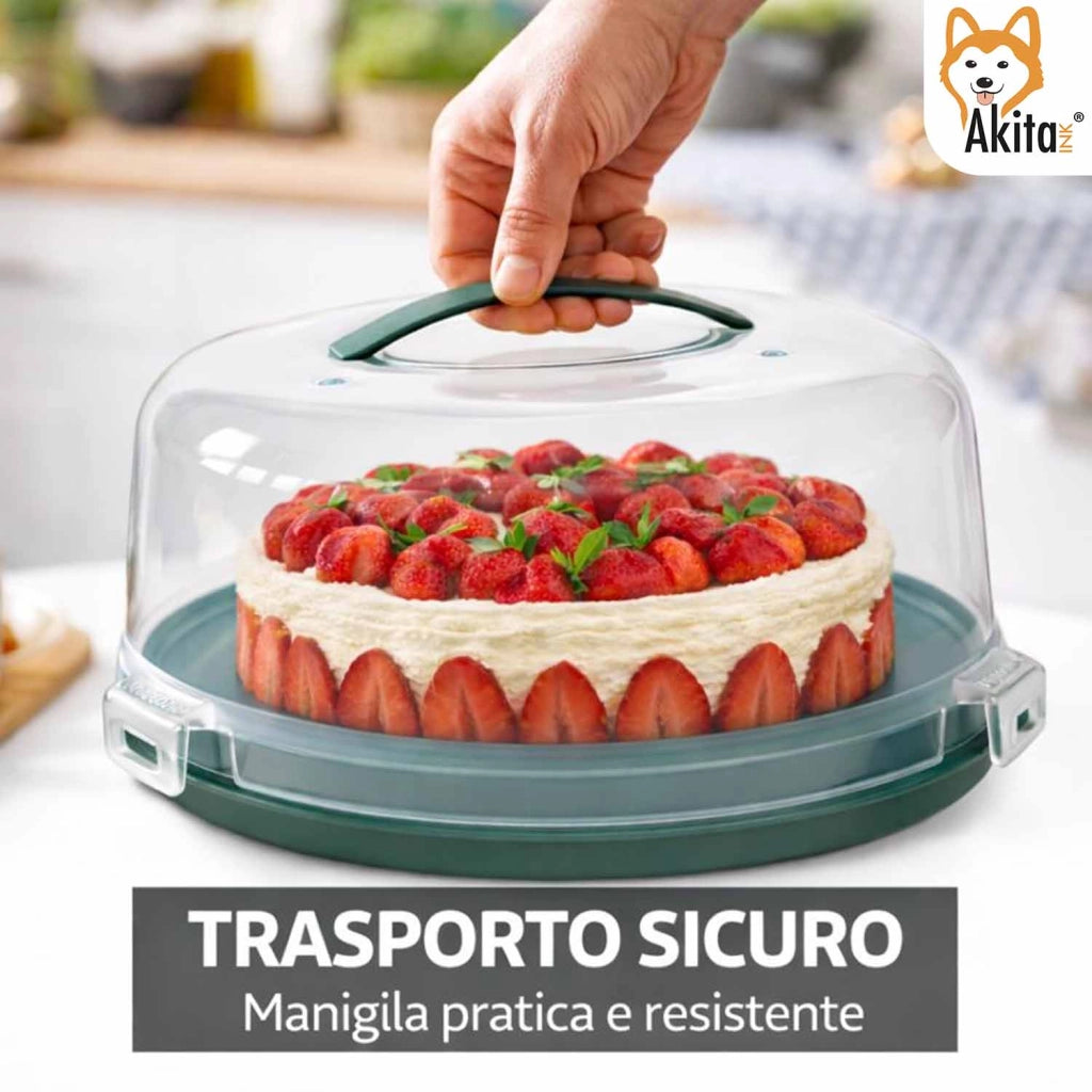 Akitaink Porta Torta con Coperchio e Manico 28 cm