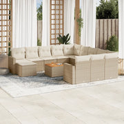 Set Divano da Giardino 13 pz con Cuscini Beige in Polyrattan