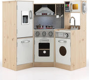 Cucina Giocattolo per Bambini in Legno, Cucina per Bambini con Macchina del Ghiaccio, Telefono, Lavatrice, Forno, Microonde, Lavello e Rubinetto, Funzione Luci e Suoni, per Bambini 3+ Anni