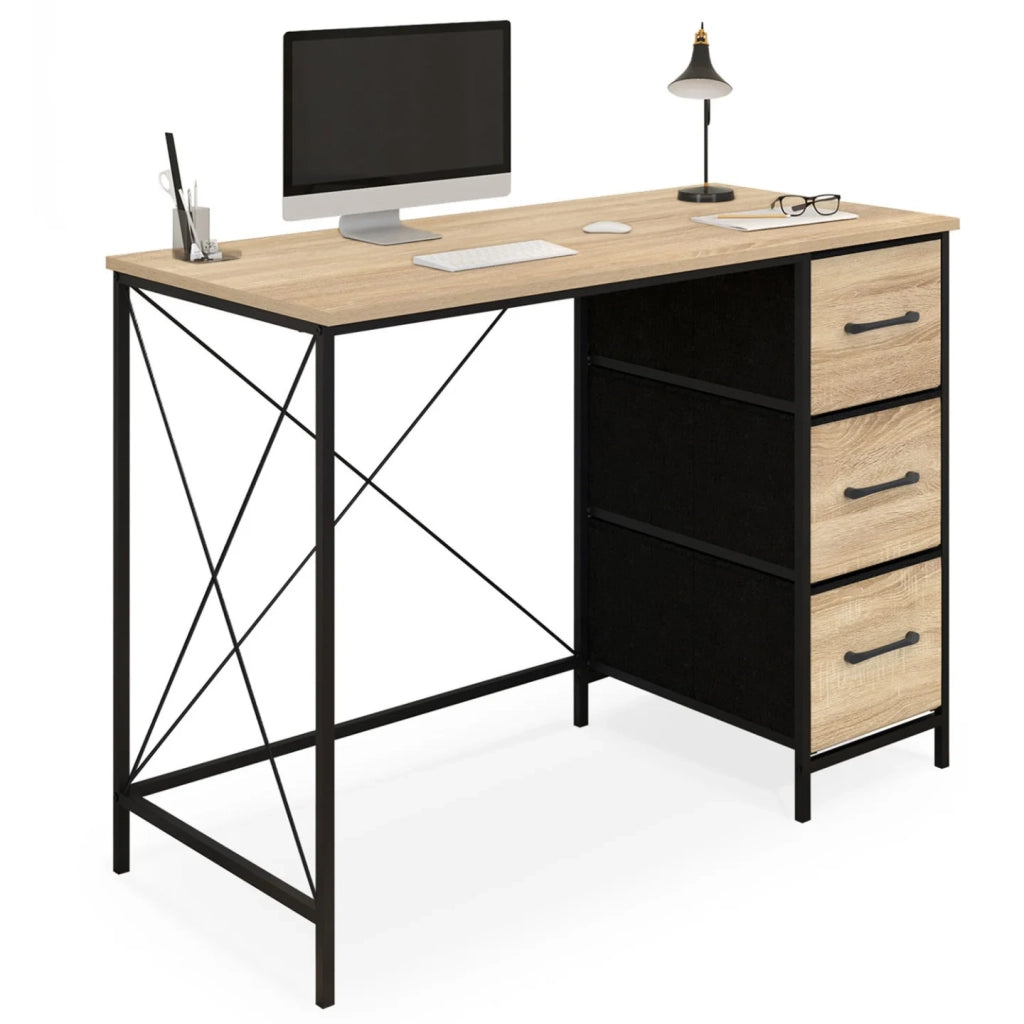 IDMarket - Scrivania in tessuto a 3 cassetti UTAH in legno e nero, design industriale