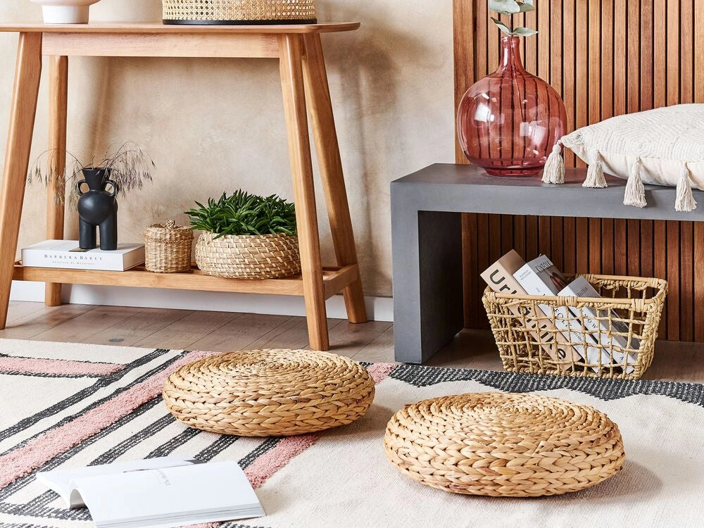 Cuscino da pavimento Giacinto d'acqua naturale 40 x 40 x 10 cm Pouf rotondo moderno Boho
