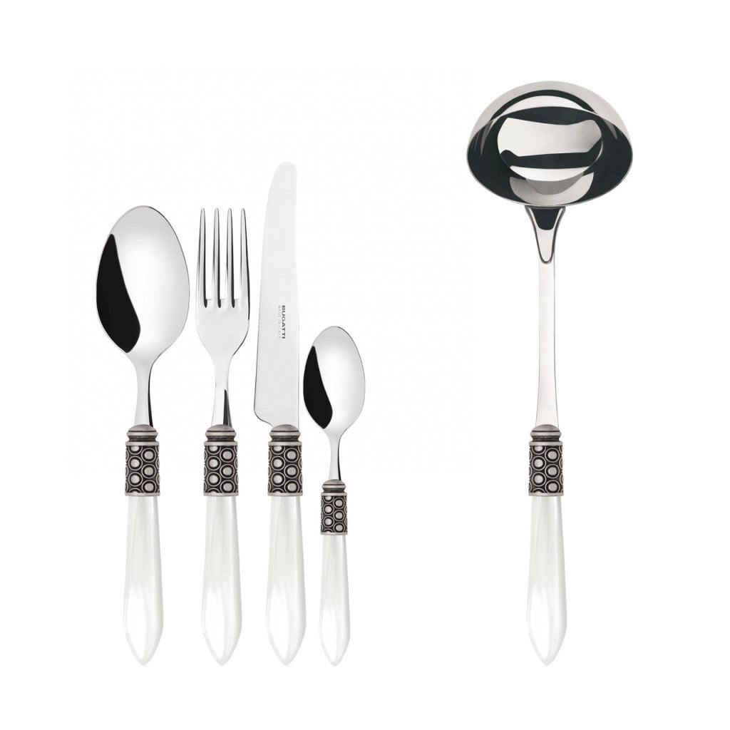 OPTICAL Ghiera Argento Anticato, Posate Set 49 Pz, Scatola Wenge, Colore: Bianco