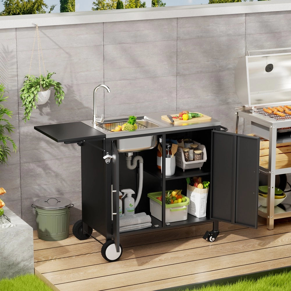 Carrello da Barbecue con Lavello e Piano Ribaltabile ¨C Xylo ¨C Metallo, con Ruote