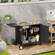 Carrello da Barbecue con Lavello e Piano Ribaltabile ¨C Xylo ¨C Metallo, con Ruote