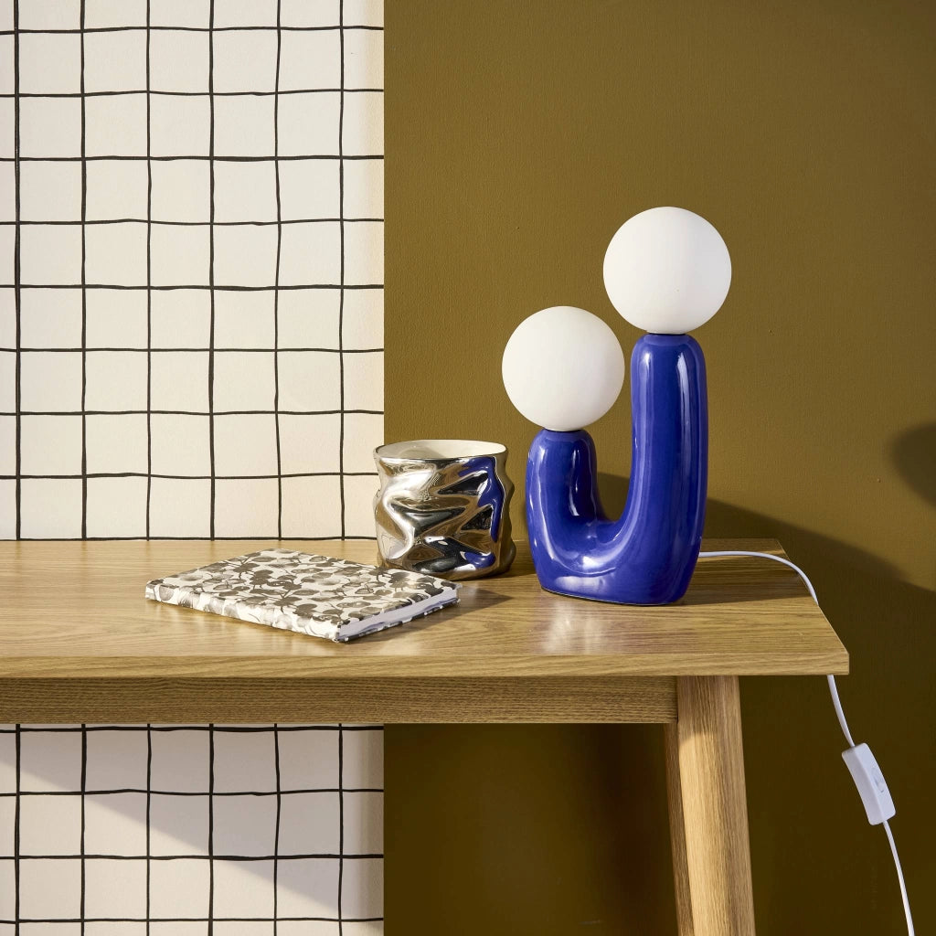 Lampada da tavolo organica ceramica e vetro, 31cm, blu