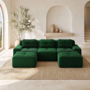 Divano modulare a U 293x177x69 cm in velluto a coste verde; senza montaggio