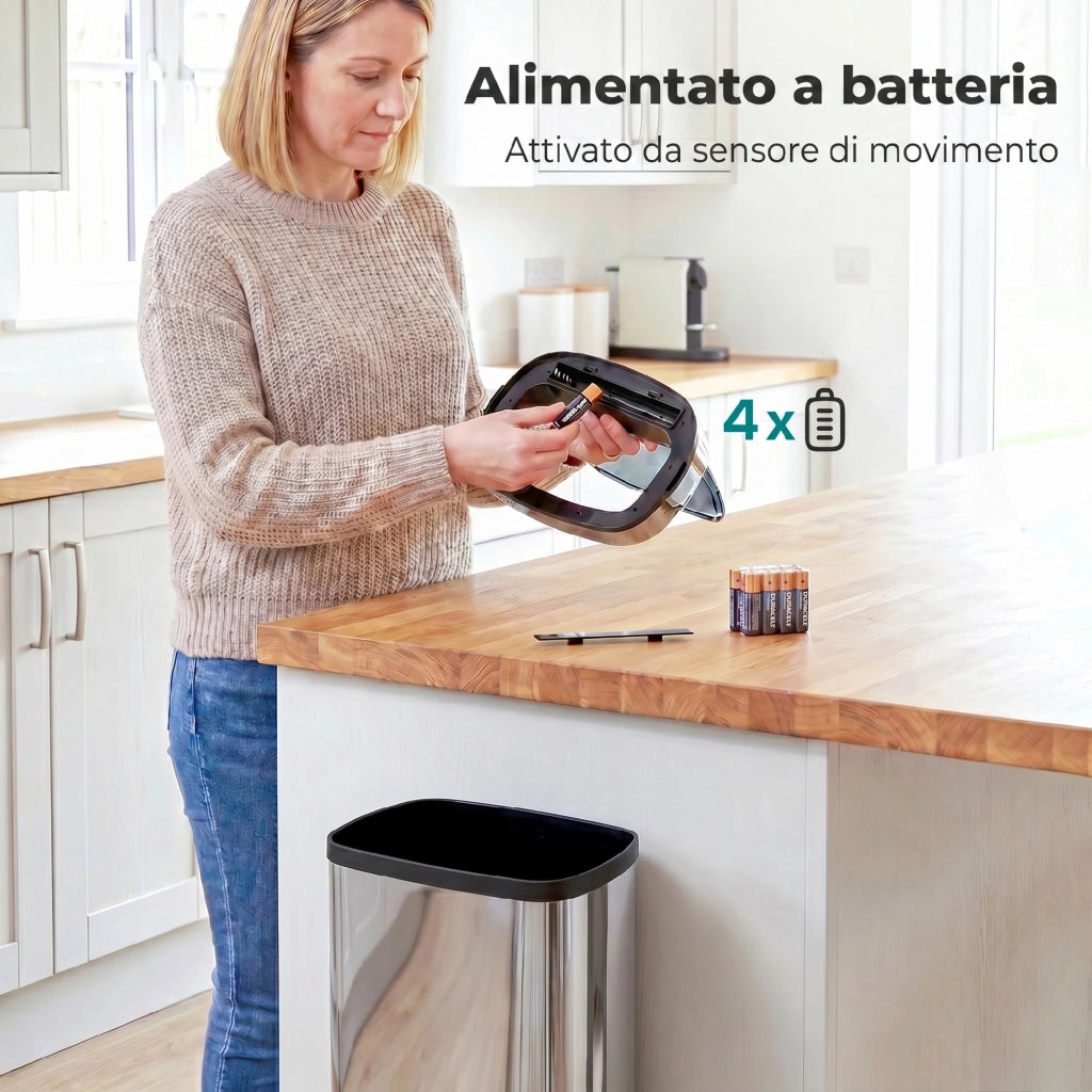 Bidone Rifiuti Intelligente con Sensore ¨C zephmum ¨C Acciaio Argento 33x25x84 cm