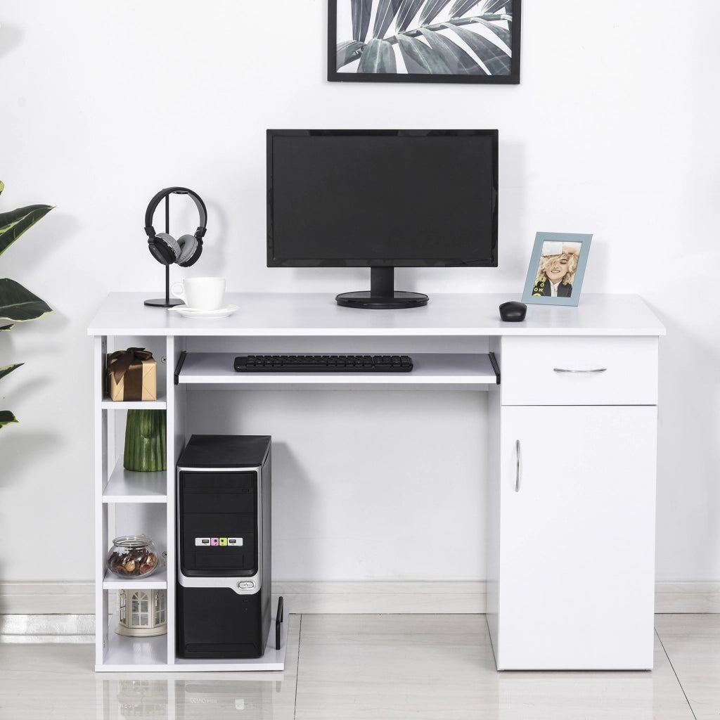 Scrivania per computer con scaffale e cassetto ¨C zephmum ¨C bianco MDF 120x60x74 cm