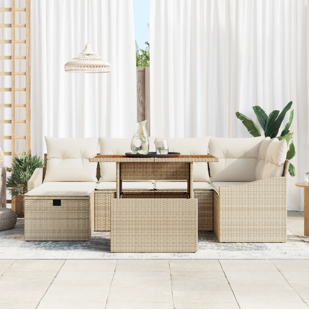 Set Divano Giardino 7 Pezzi con Cuscini Beige Polyrattan