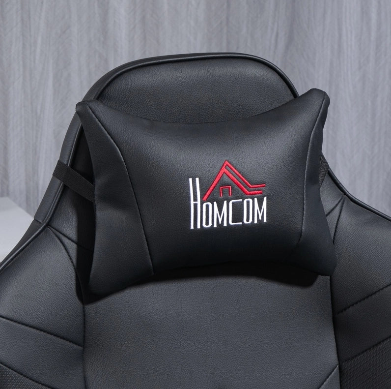 Poltrona gaming massaggiante reclinabile con poggiapiedi nera