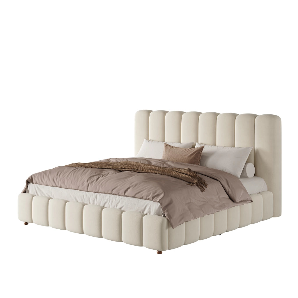 Letto imbottito 160x200 cm con contenitore idraulico in velluto beige