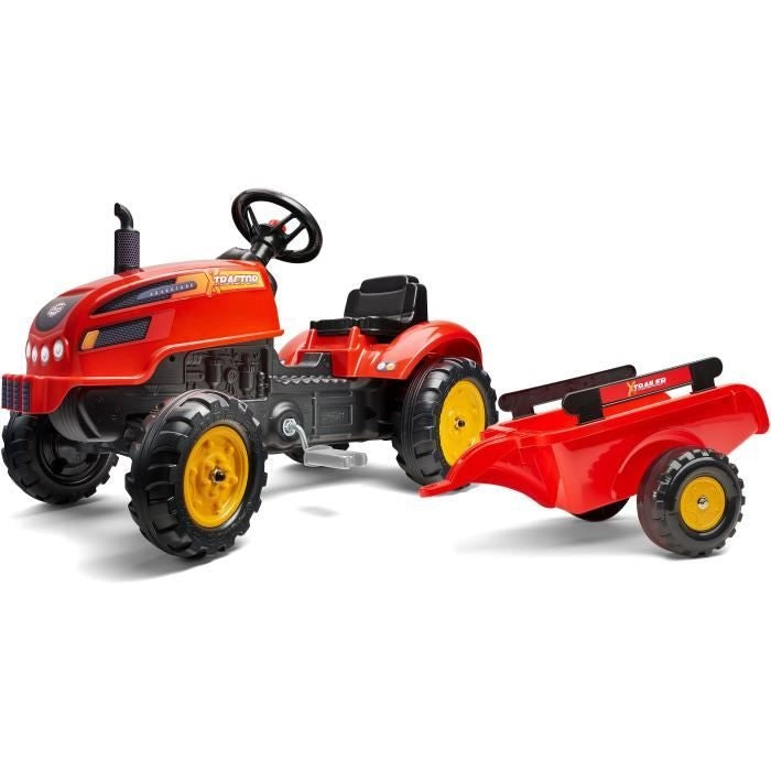 FALK - 2046AB - Trattore a pedali Red X Trattore con capote apribile e rimorchio incluso