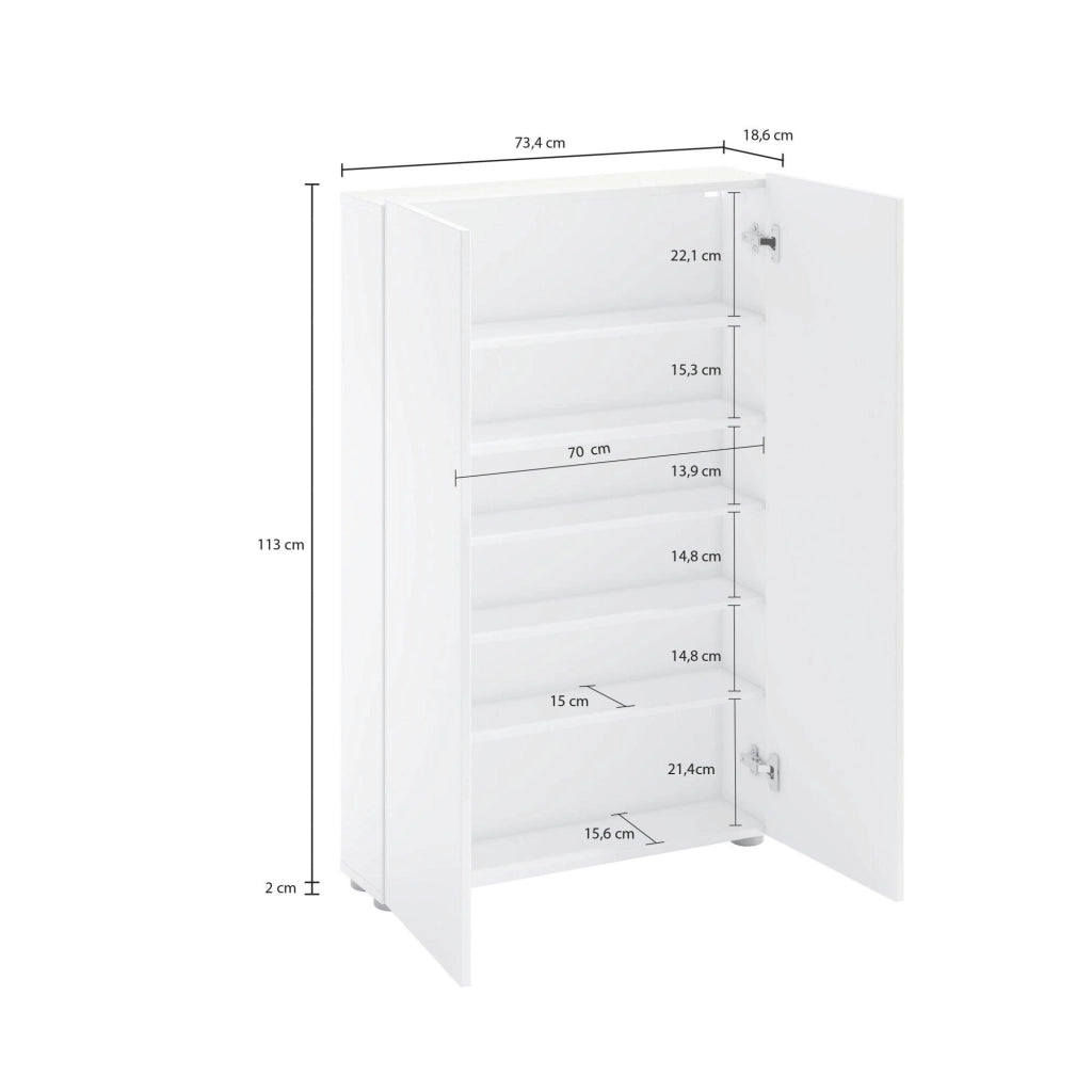 Unicorno, Armadio Multiuso 2 Ante 5 Ripiani Made in Italy, 70x115h cm Bianco Lucido