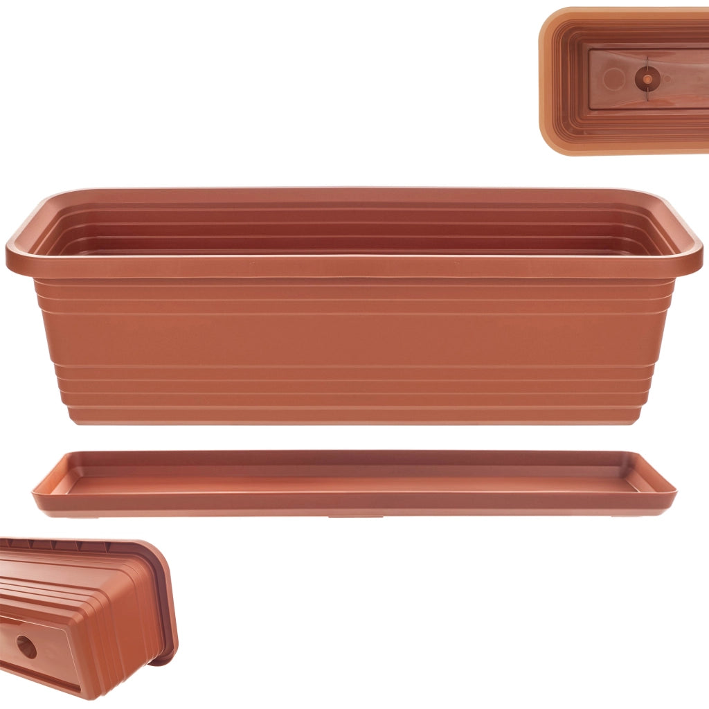 Vaso da fiori per balcone KADAX, 50 cm + sottovaso rosso mattone