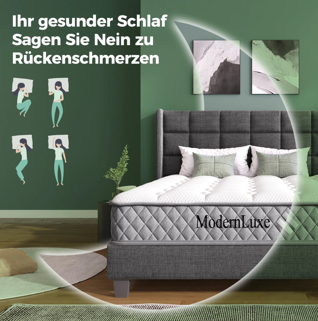 Letto imbottito 140x200 cm con materasso H3 e rete, verde