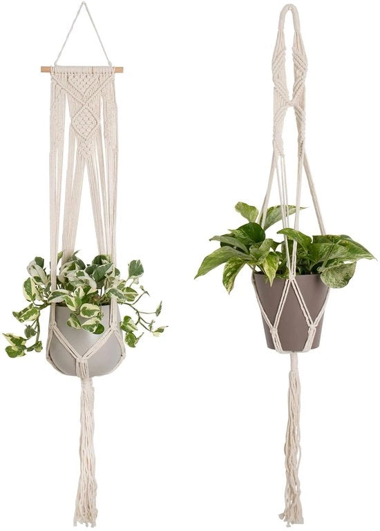 Set di 2 decorazioni per la casa in stile boho con macramé, contenente due vasi penzolanti in cotone con chiodi, decorazioni per la camera da letto in stile boho, vasi penzolanti per piante per decorazione del balcone (crème 2)