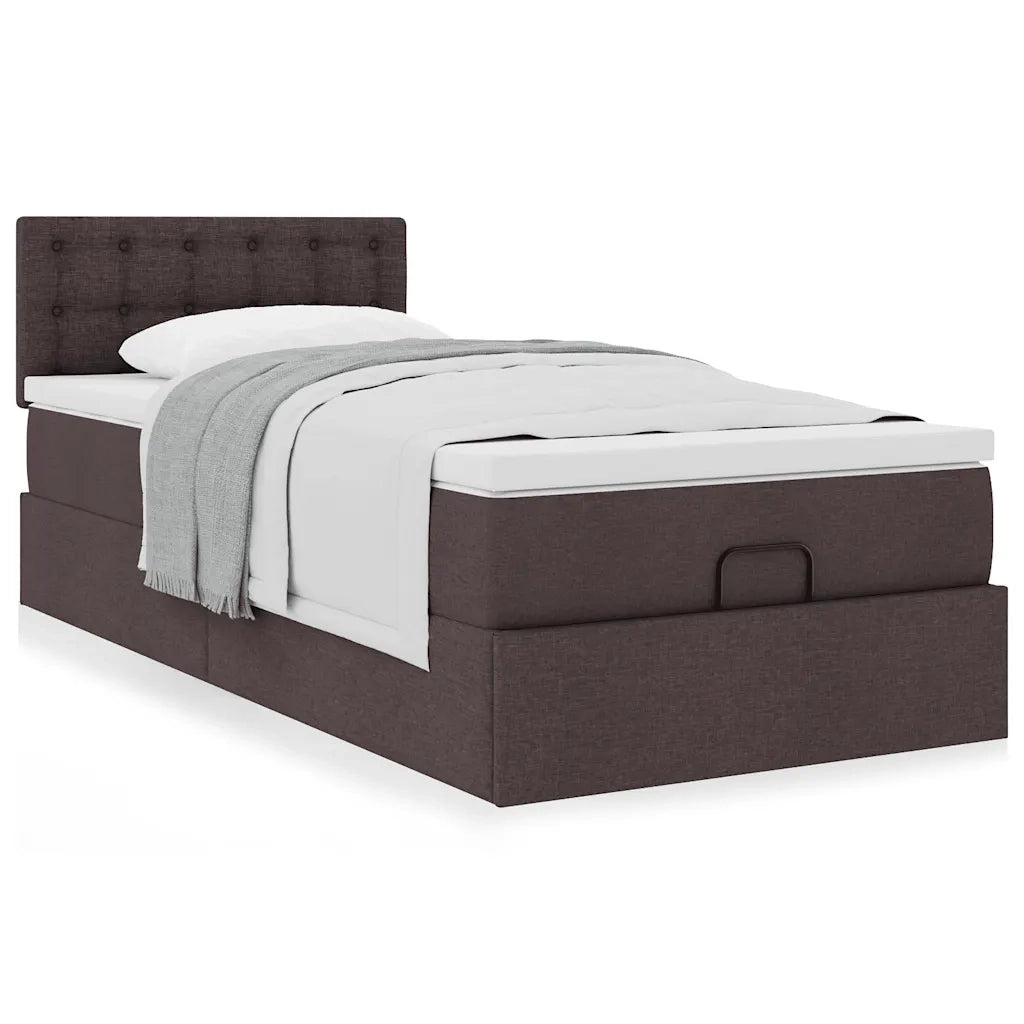 Pouf Letto con Materasso Marrone Scuro 100x200 cm in Tessuto 3311604