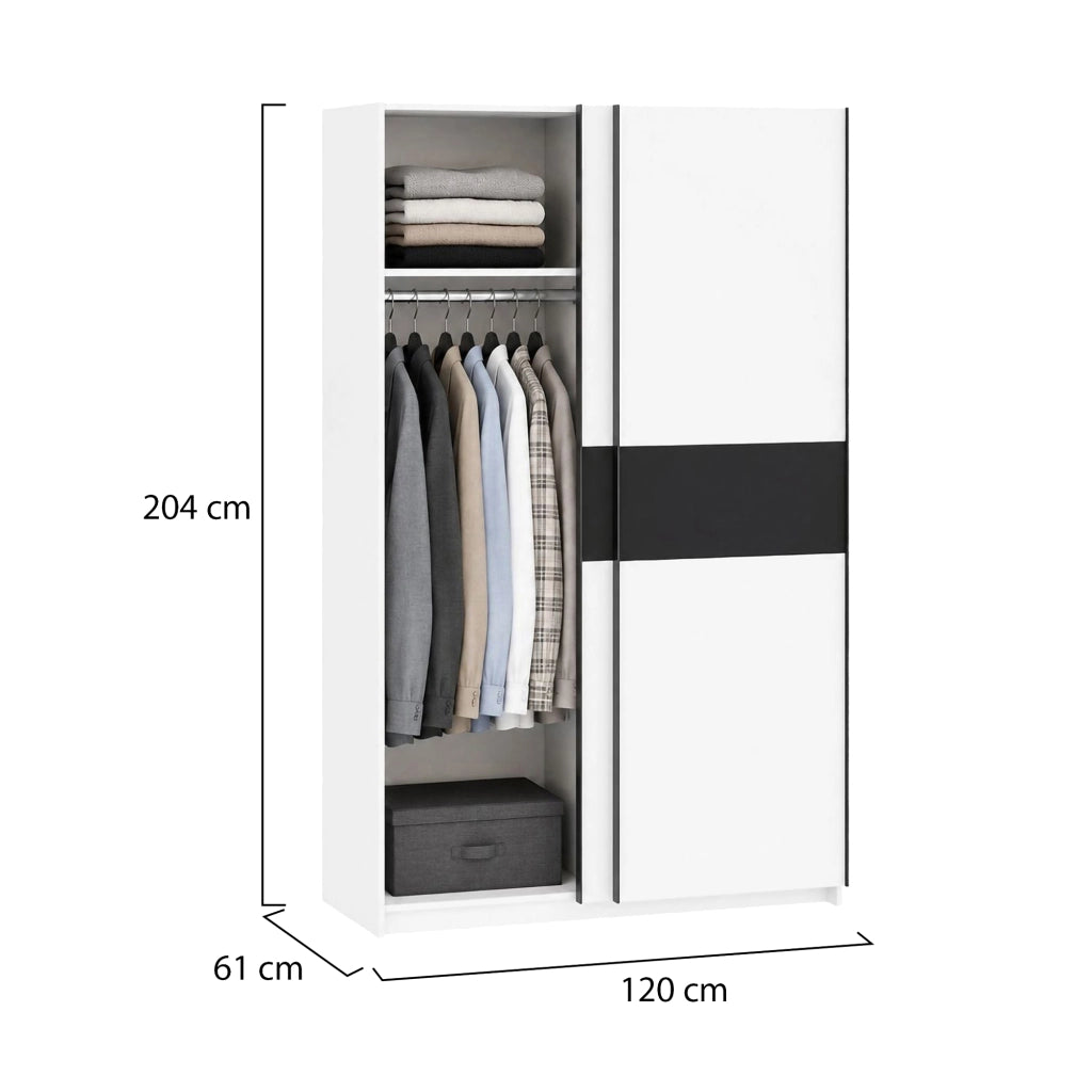 Armadio Camera da Letto Maba, Guardaroba 2 Ante 2 Ripiani, 120x204h cm Bianco