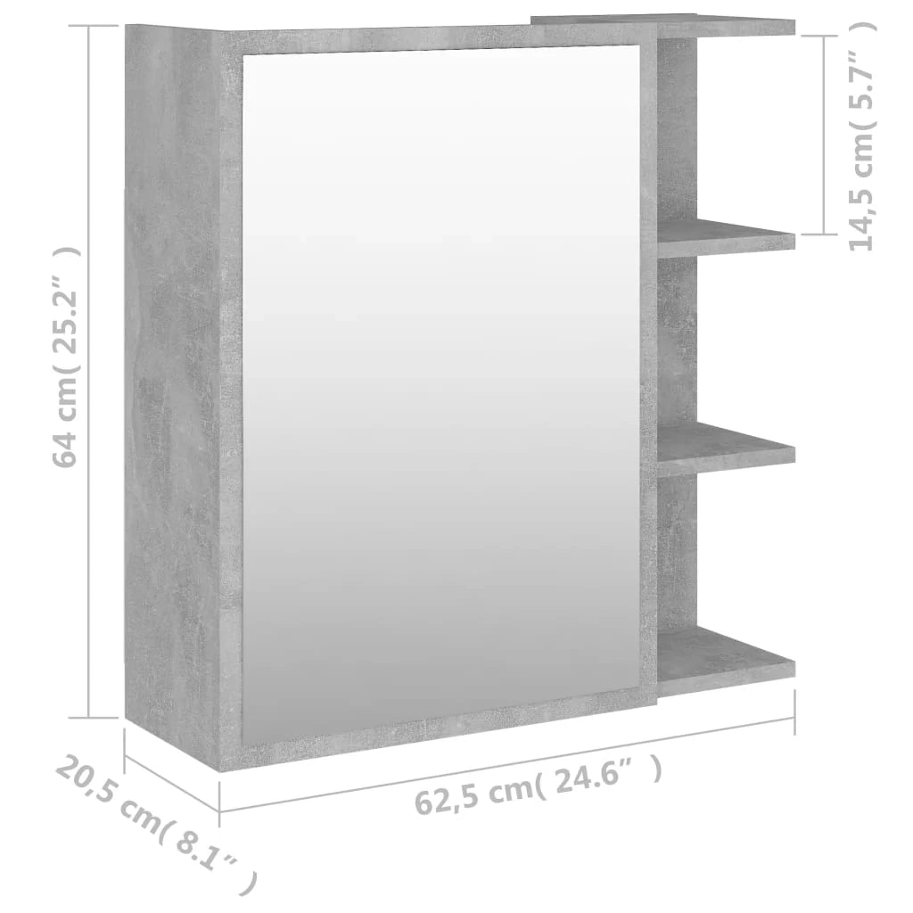 Mobiletto specchio da bagno 62,5 x 20,5 x 64 cm in truciolare grigio 02_0006687