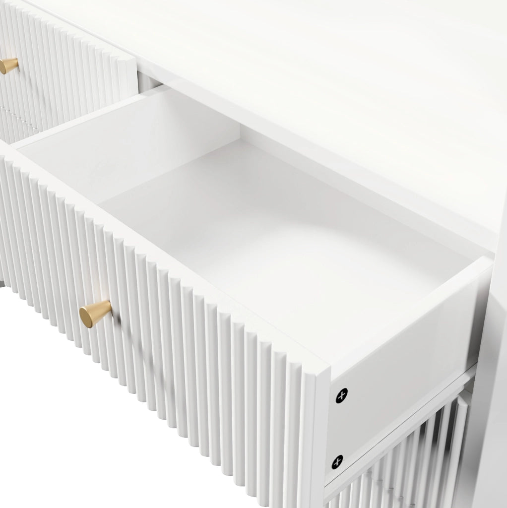 Credenza moderna con LED; 6 cassetti e vano aperto 120x40x75 cm; bianca