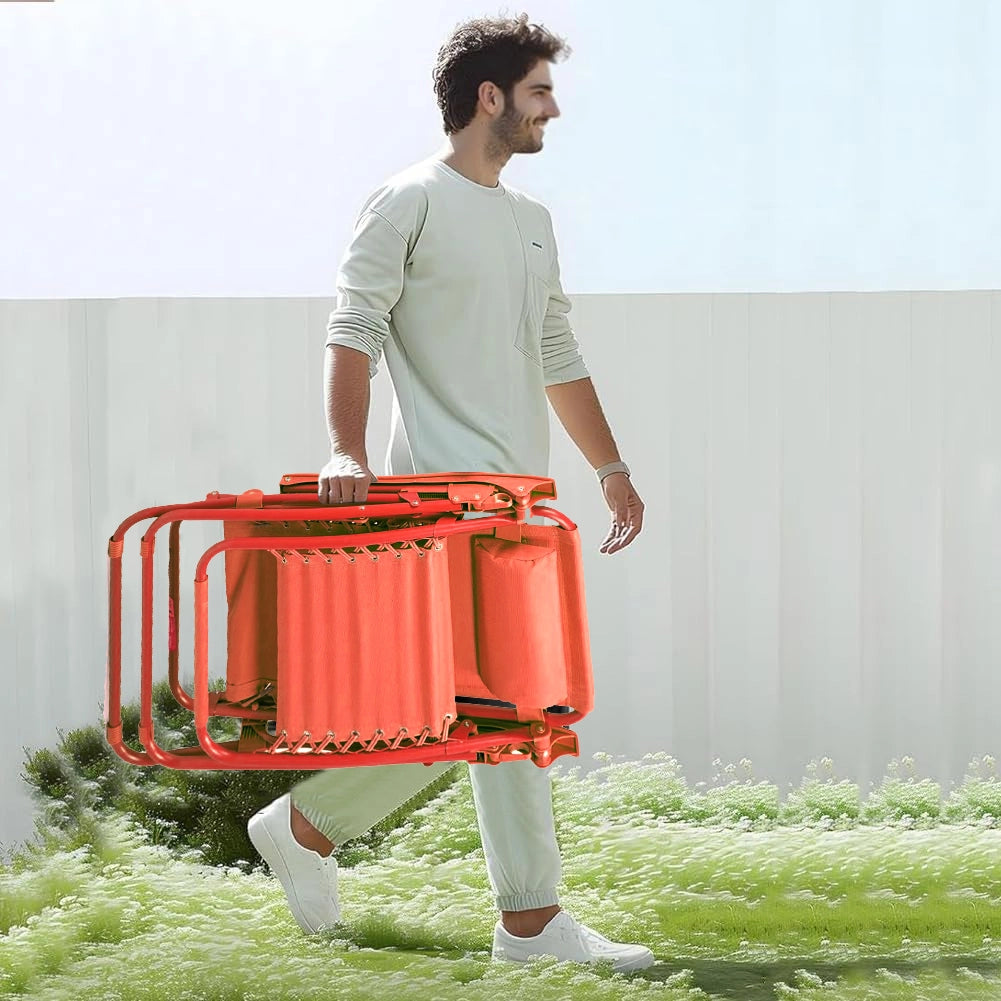 Kit 2 Sedie Sdraio Gravità Zero Reclinabili Pieghevoli Textilene Traspirante Arancio