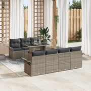 Set Divano Giardino di 8 Pezzi con Cuscini Grigio Poli Rattan