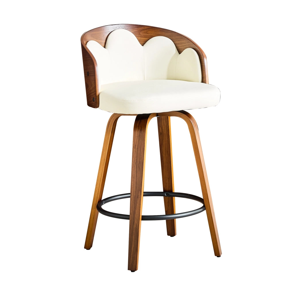 SGABELLO ALTO 89 cm Legno Bianco con Schienale a Fiore