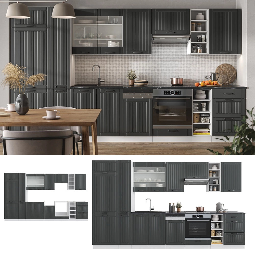 Cucina componibile Fame-Line Antracite rustico/Bianco 355 cm, PL Marmo Vicco