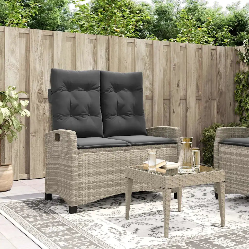 Panchina Reclinabile Giardino | Panca da Giardino con Cuscini Grigio Chiaro Polyrattan
