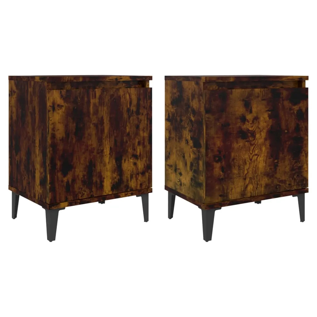 Comodini con Gambe in Metallo Rovere Fumo 40x30x50 cm 813117