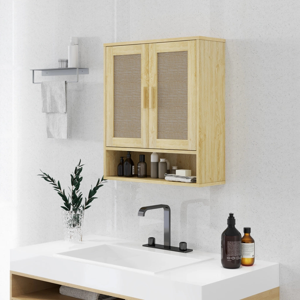 Mobile da bagno sospeso ¨C Xylo ¨C effetto rovere con doppia anta e ripiano 59x20x66,5 cm