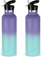 Vacuum Isolante Termos 750 ml in Acciaio Inossidabile con Doppia Parete e Maniglia - Cambio di Colore Lila-Blu - Set da 2 - per Bambini, Sport, Scuola, Esterno