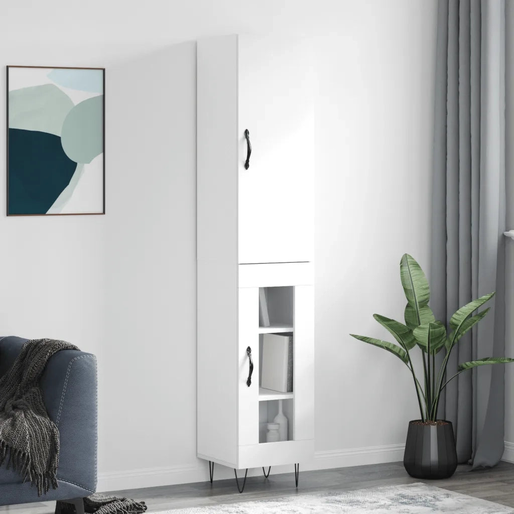 Credenza-Buffet-Armadio da cucina Bianca 34,5x34x180 cm in Legno Multistrato 162302