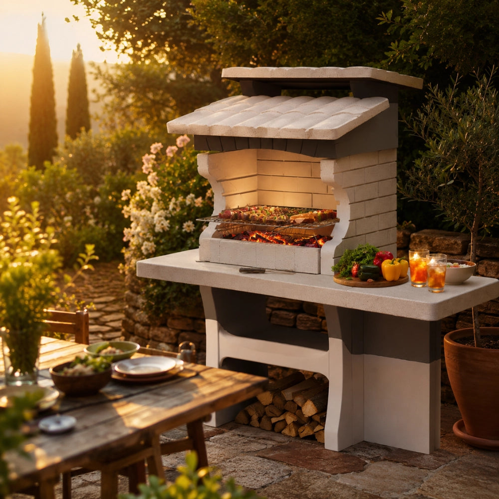 Sarom barbecue luxor 159 x 72 x 161,5 cm pietra ricostruita con tavolo laterale