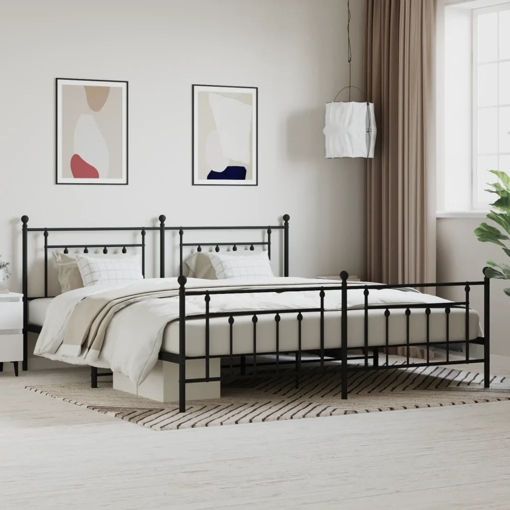 Letto matrimoniale | Letto per adulti | Giroletto con Testiera e Pediera Metallo Nero 200x200 cm