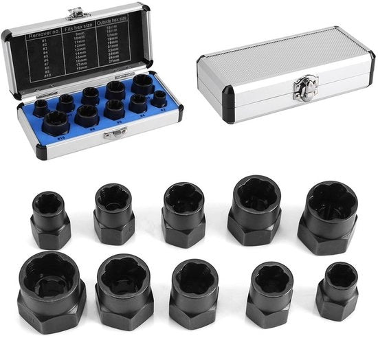 Set di rimozione di viti e bulloni 10 pezzi - rimuovi viti e bulloni danneggiati 9-19mm