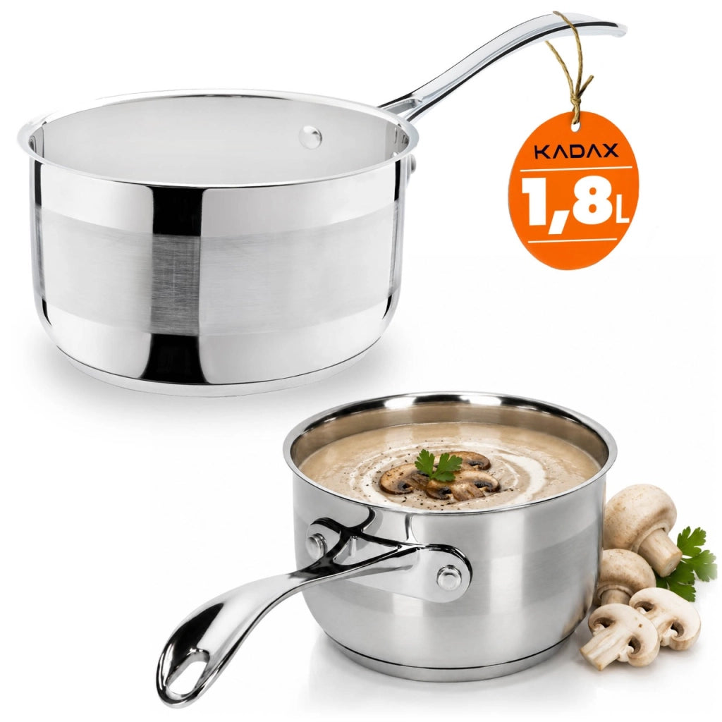 Pentola KADAX in acciaio inox, 1,8 L, con manico, adatta a piani cottura a gas e a induzione.