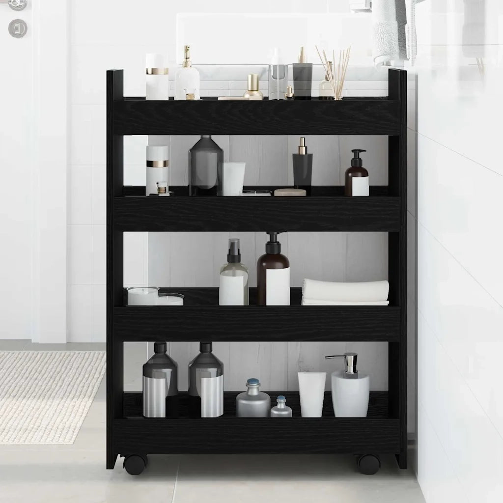 vidaXL Carrello di Stoccaggio Stretto Rovere Nero 60 x 20 x 82 cm