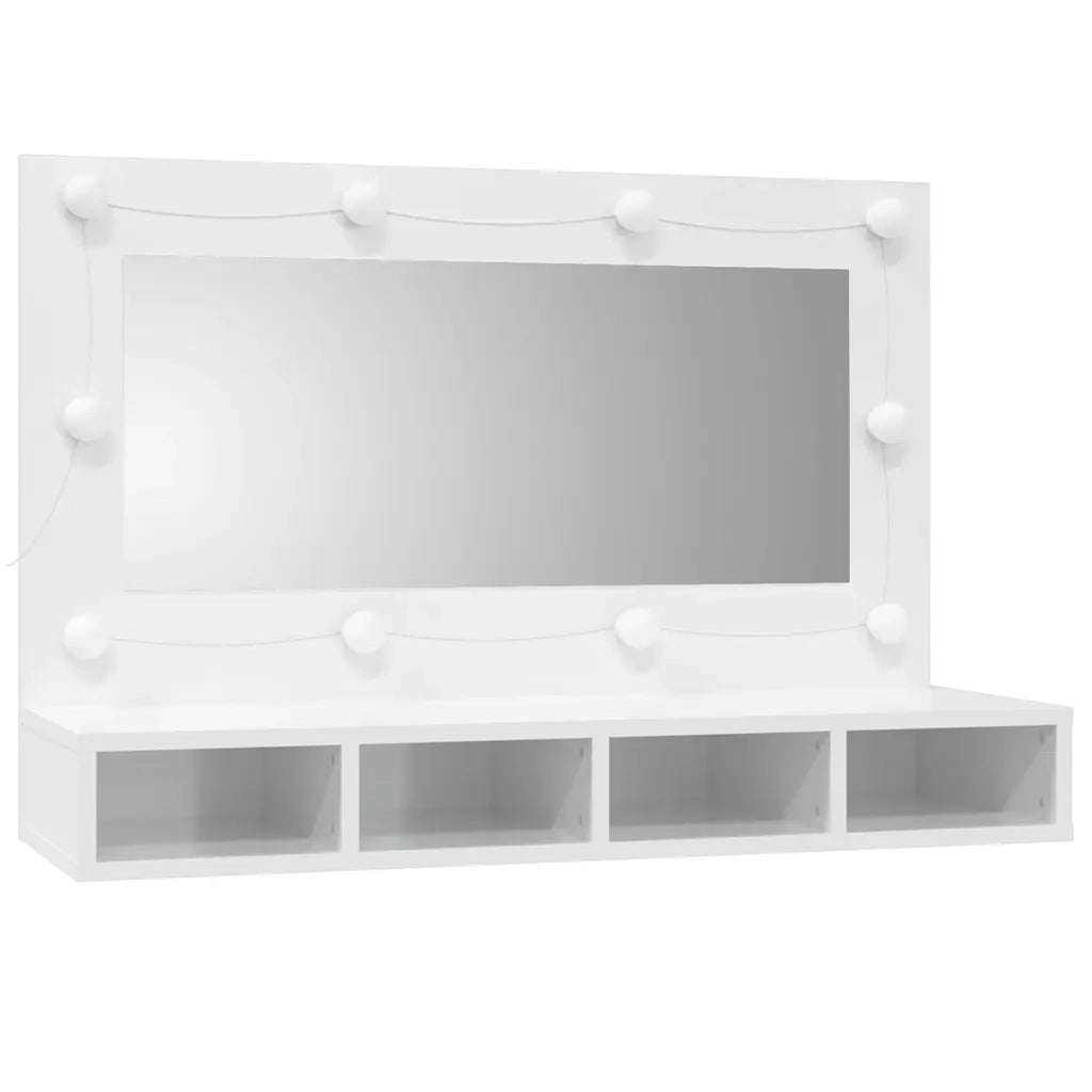 Mobile a Specchio | Armadio da bagno con LED Bianco Lucido 90x31,5x62 cm